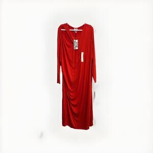 Future Collective Womens Long Sleeve CutOut Draped Midi Ruched Dress Red 3X
